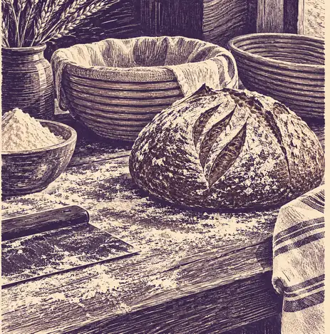 Illustration of bakeries equipment and workspace