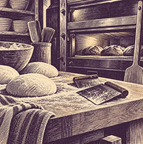 Illustration of bakeries equipment and workspace